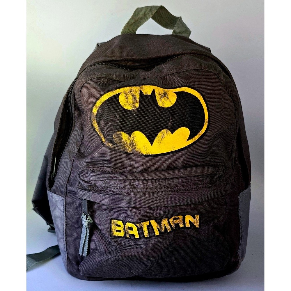DC Comics Y2K Batman Backpack Grey Yellow Logo Elementary Daycare Kids BabyGap
